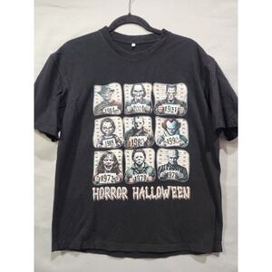 Horror Halloween T-Shirt, Movie Villains Mugshot Tee, Freddy Jason Pennywise LRG